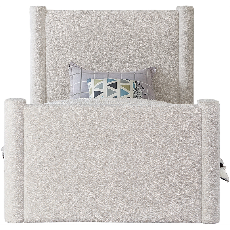 Meridian Furniture Elias Cream Boucle Fabric Twin Bed