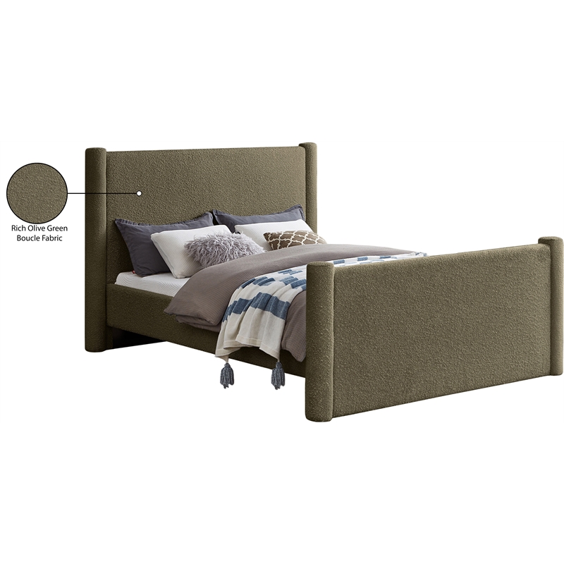 Meridian Furniture Elias Olive Green Boucle Fabric Full Bed