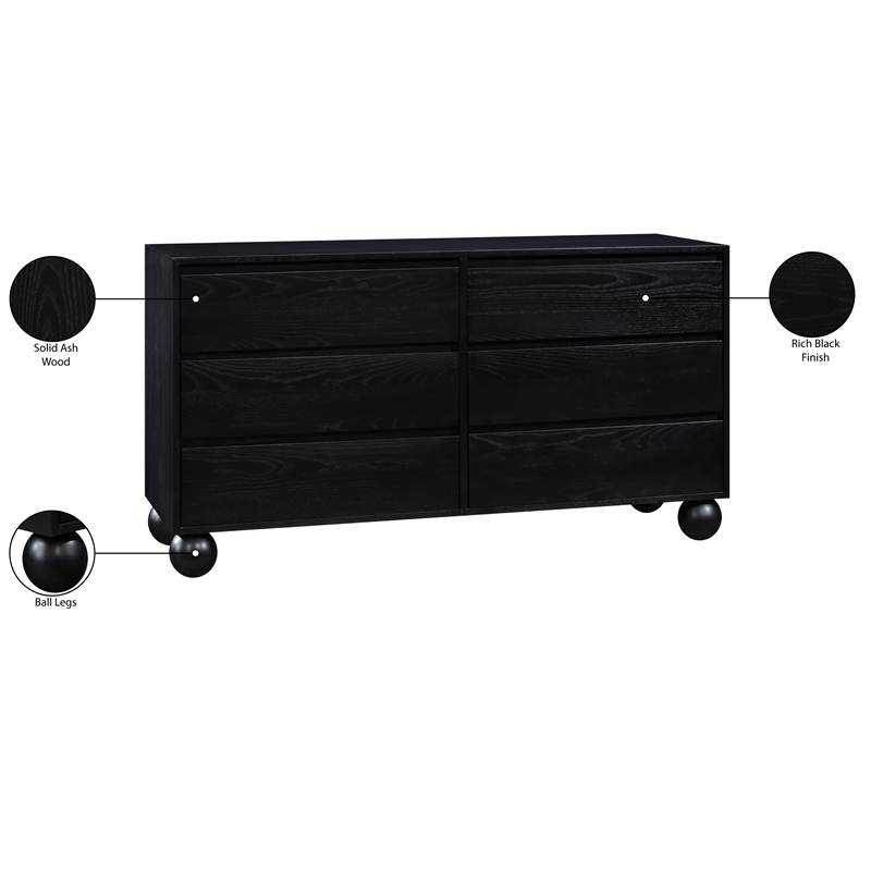 Meridian Furniture Kent Black Solid Ash Wood Dresser