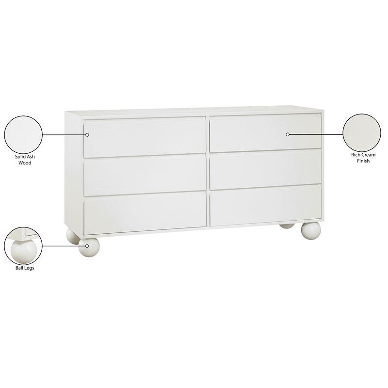 Meridian Furniture Kent Cream Solid Ash Wood Dresser