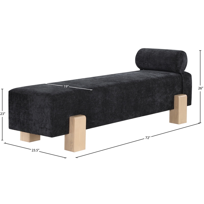 Meridian Furniture Edison Black Chenille Fabric Bench