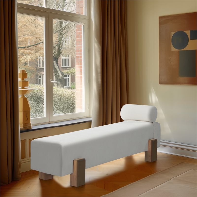 Meridian Furniture Edison Cream Chenille Fabric Bench