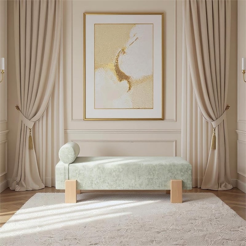 Meridian Furniture Edison Mint Green Chenille Fabric Bench