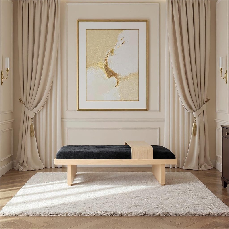 Meridian Furniture Arlington Black Chenille Fabric Bench