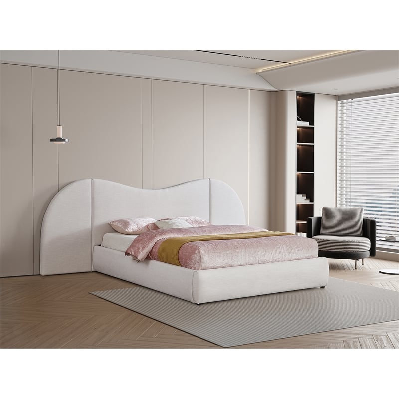 Meridian Furniture Everest Cream Linen Textured Fabric King Bed