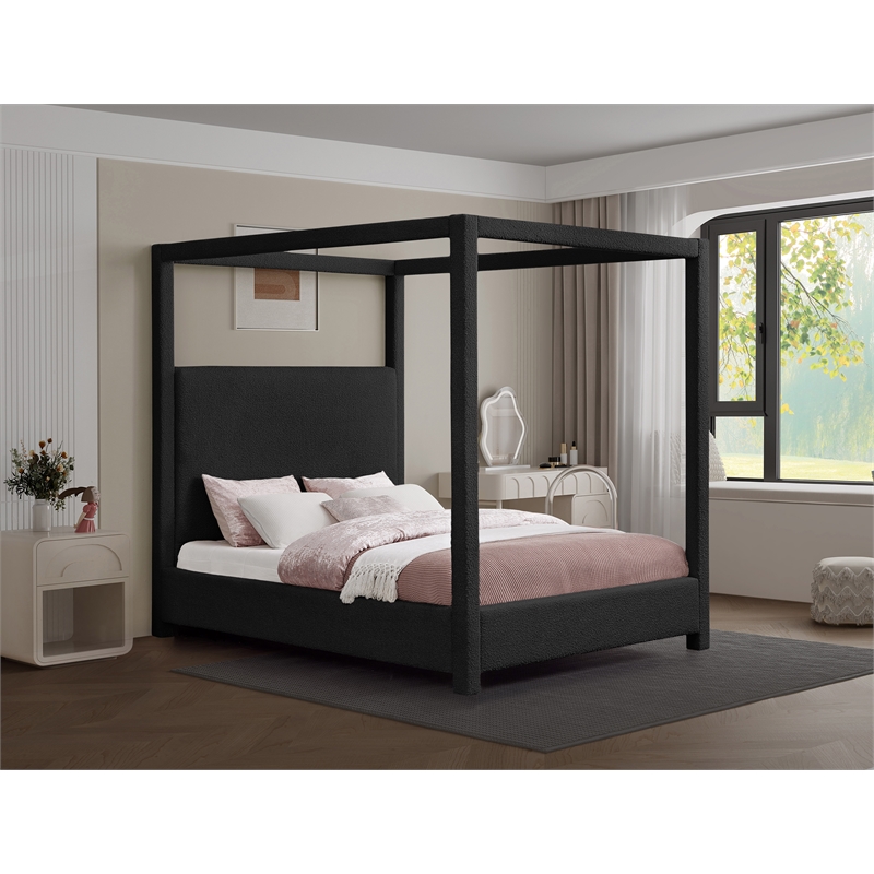 Meridian Furniture Eden Contemporary Boucle Fabric Queen Bed in Black