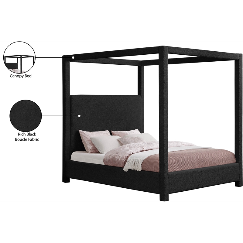 Meridian Furniture Eden Contemporary Boucle Fabric Queen Bed in Black