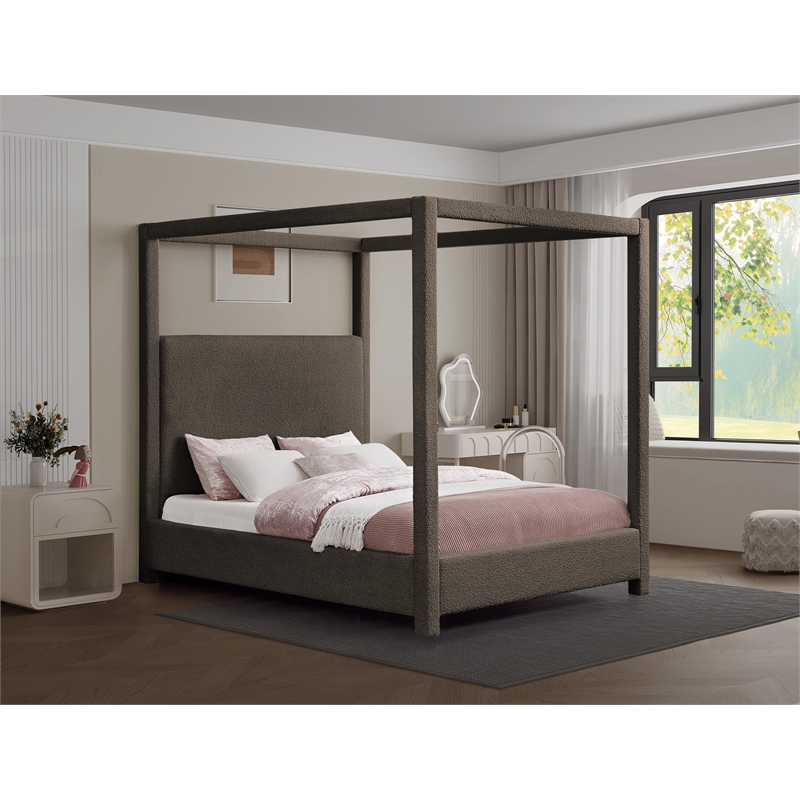 Meridian Furniture Eden Contemporary Boucle Fabric King Bed in Brown