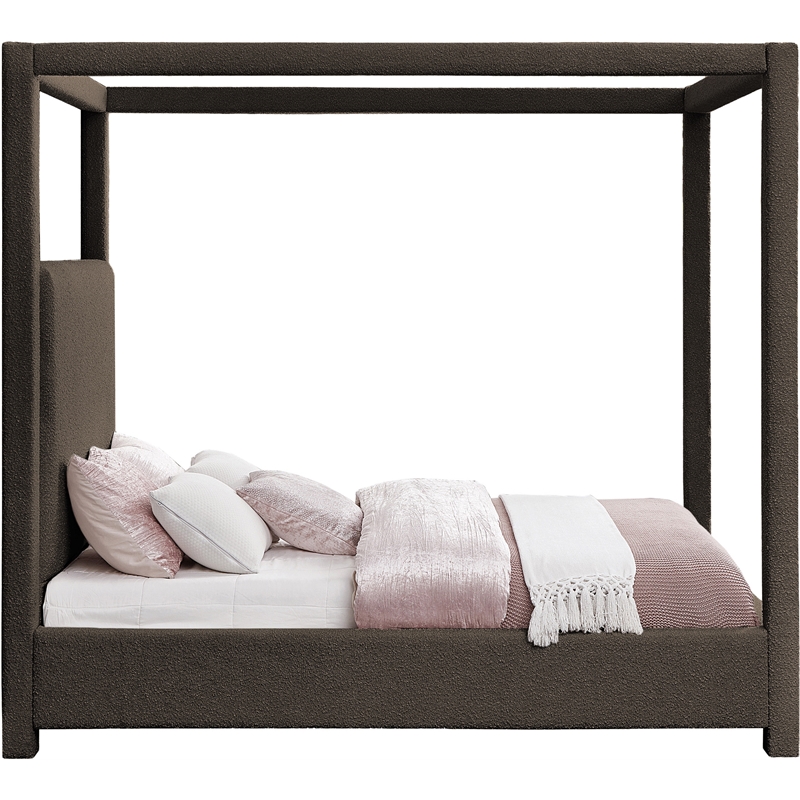 Meridian Furniture Eden Contemporary Boucle Fabric Queen Bed in Brown