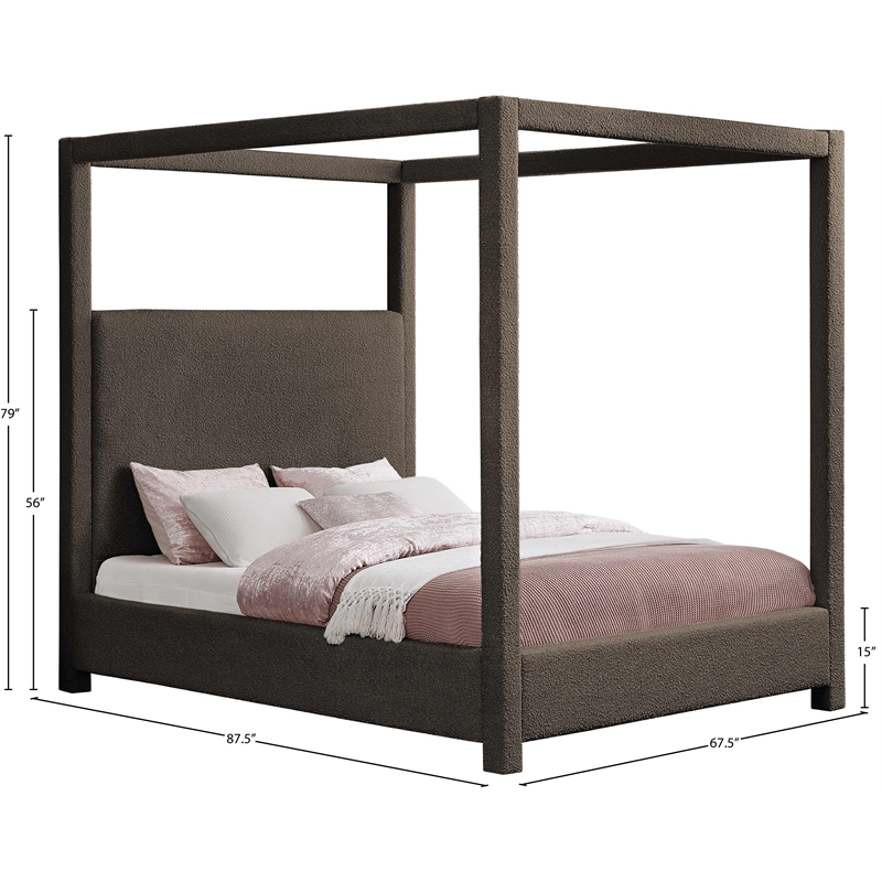 Meridian Furniture Eden Contemporary Boucle Fabric Queen Bed in Brown