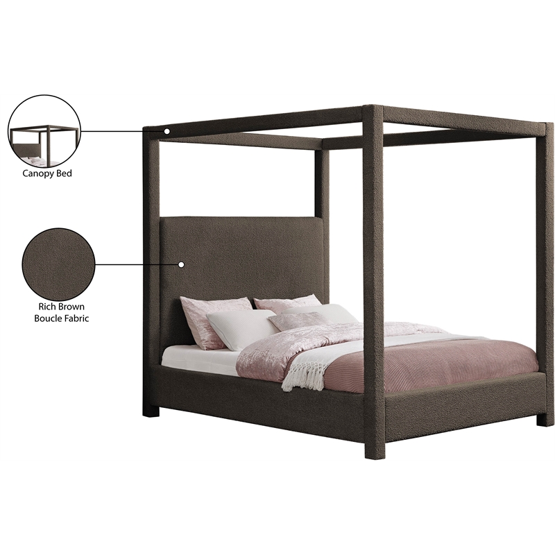 Meridian Furniture Eden Contemporary Boucle Fabric Queen Bed in Brown