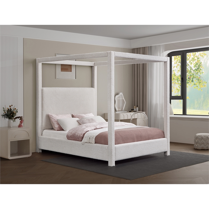 Meridian Furniture Eden Contemporary Boucle Fabric King Bed in Cream