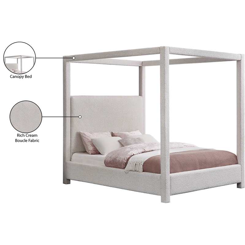Meridian Furniture Eden Contemporary Boucle Fabric King Bed in Cream