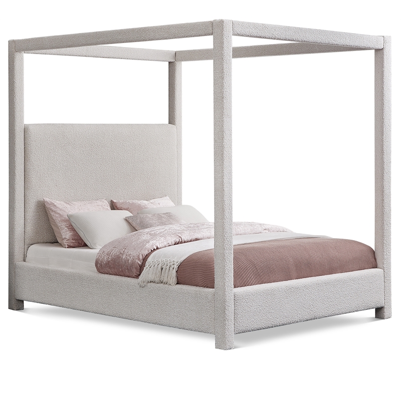 Meridian Furniture Eden Contemporary Boucle Fabric Queen Bed in Cream