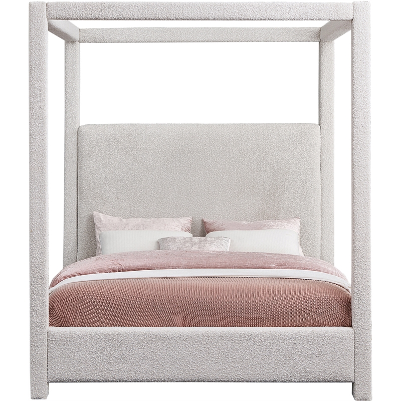 Meridian Furniture Eden Contemporary Boucle Fabric Queen Bed in Cream