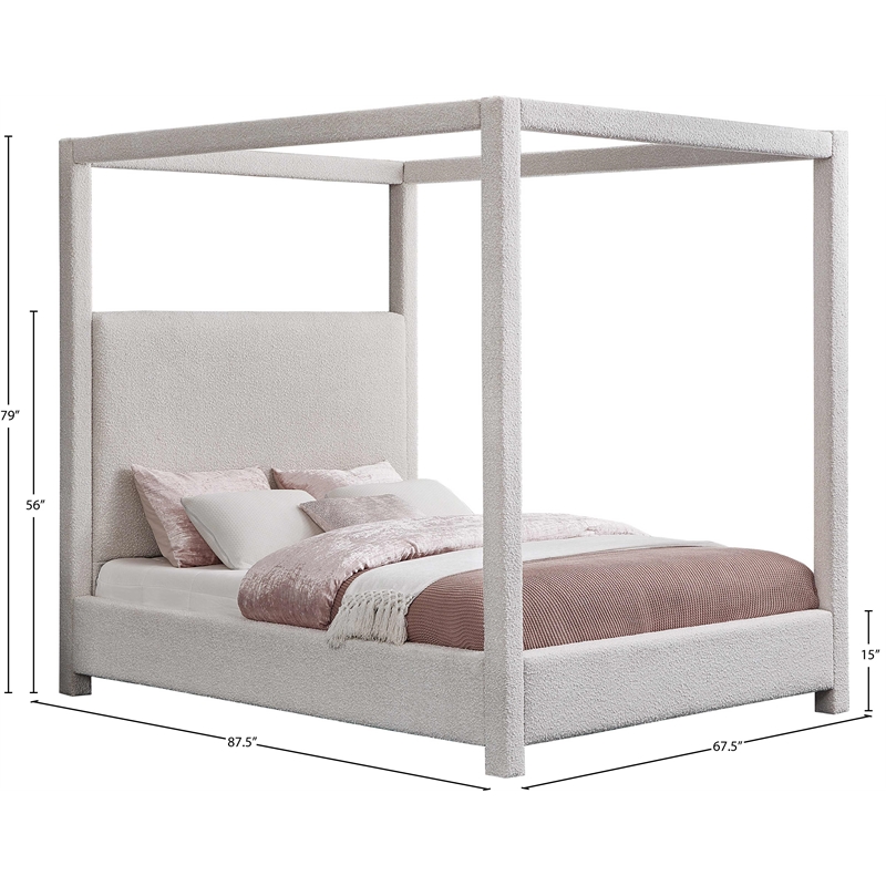 Meridian Furniture Eden Contemporary Boucle Fabric Queen Bed in Cream