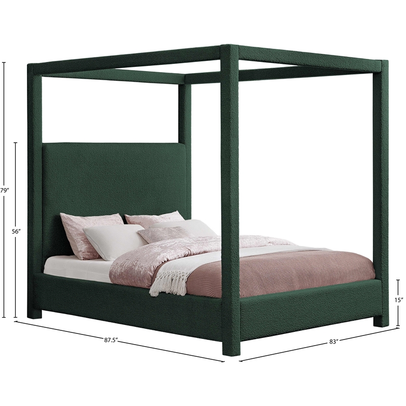 Meridian Furniture Eden Contemporary Boucle Fabric King Bed in Green