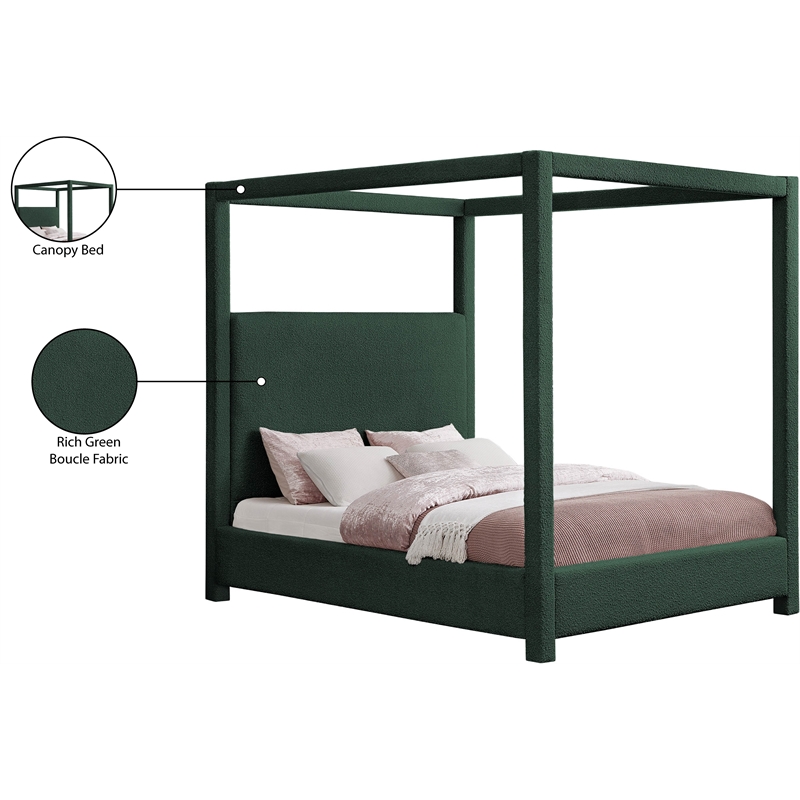 Meridian Furniture Eden Contemporary Boucle Fabric King Bed in Green