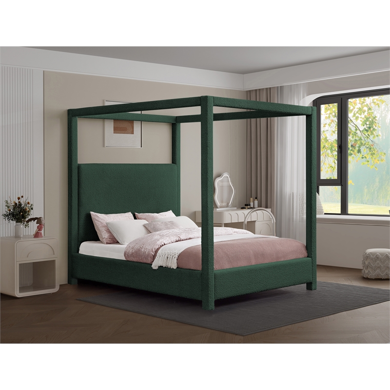 Meridian Furniture Eden Contemporary Boucle Fabric Queen Bed in Green