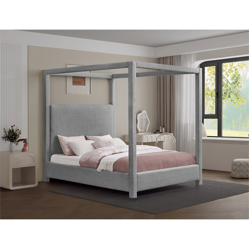 Meridian Furniture Eden Contemporary Boucle Fabric King Bed in Gray
