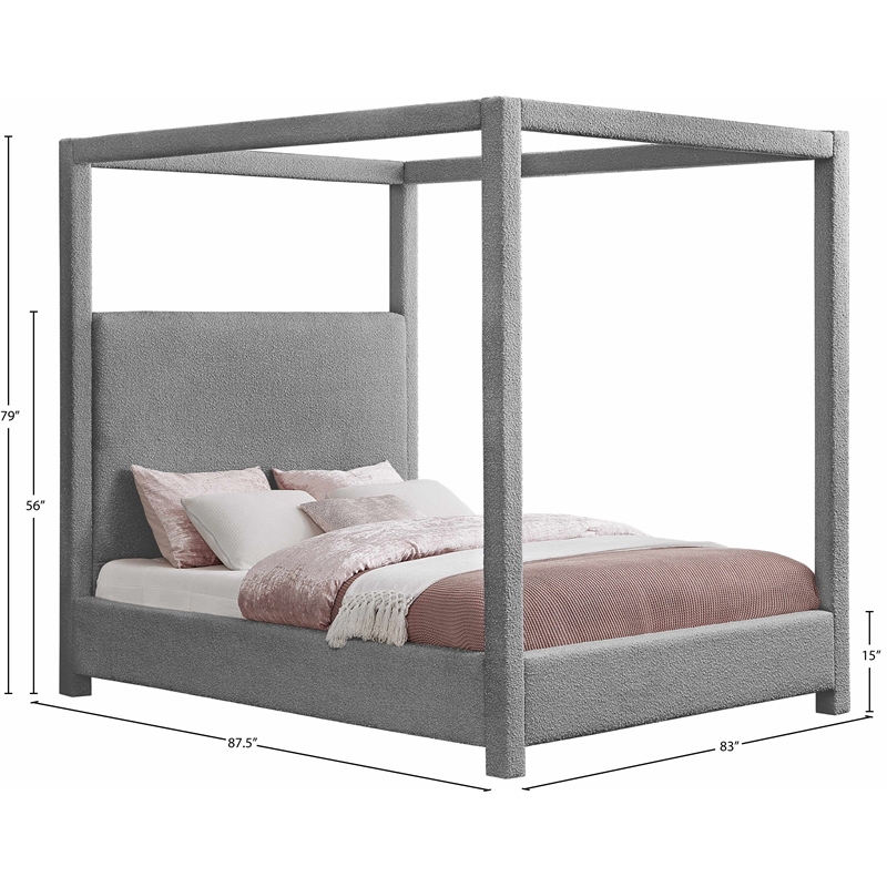 Meridian Furniture Eden Contemporary Boucle Fabric King Bed in Gray