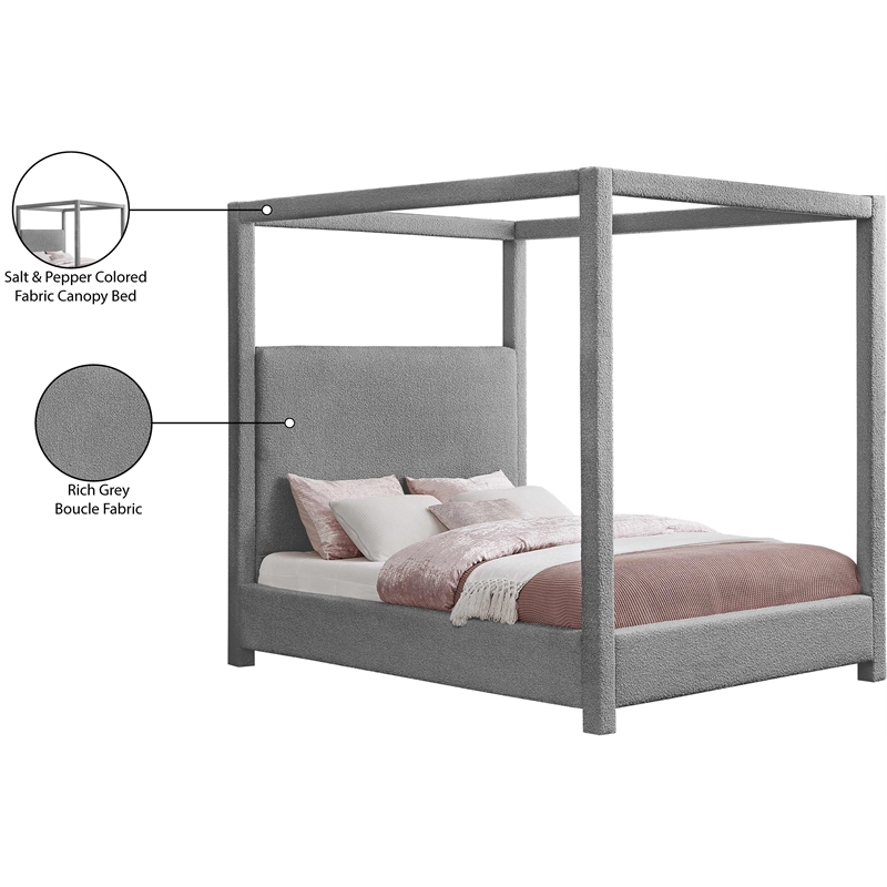 Meridian Furniture Eden Contemporary Boucle Fabric King Bed in Gray