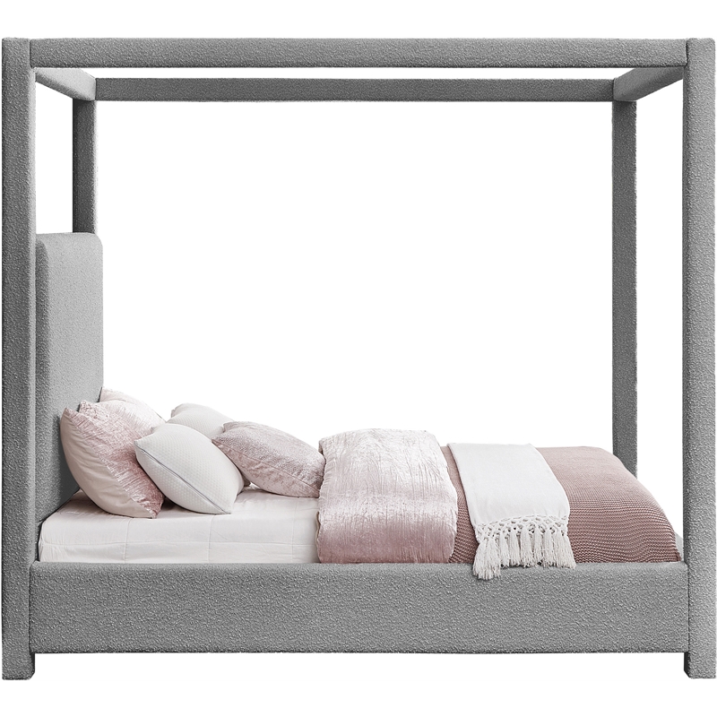 Meridian Furniture Eden Contemporary Boucle Fabric Queen Bed in Gray