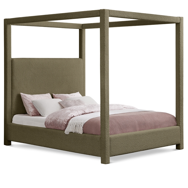Meridian Furniture Eden Contemporary Boucle Fabric Queen Bed in Olive