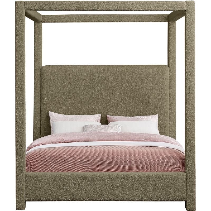 Meridian Furniture Eden Contemporary Boucle Fabric Queen Bed in Olive