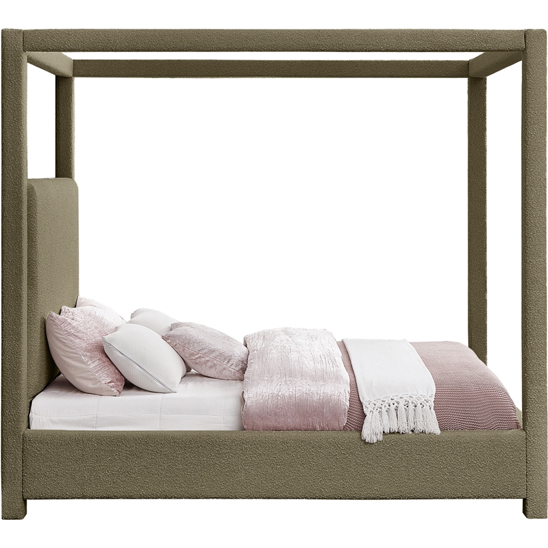 Meridian Furniture Eden Contemporary Boucle Fabric Queen Bed in Olive
