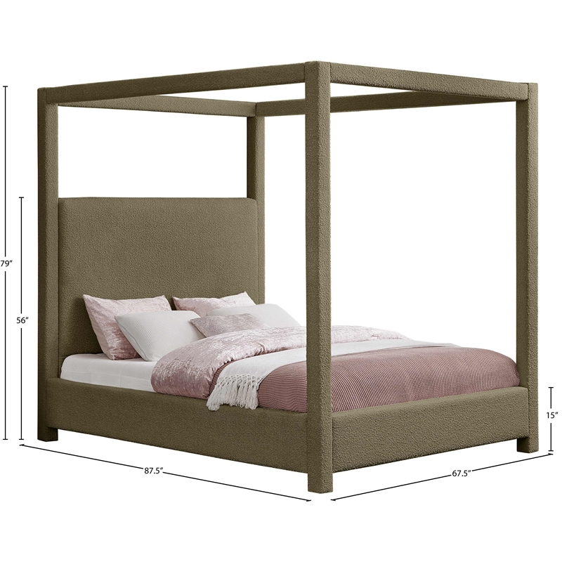 Meridian Furniture Eden Contemporary Boucle Fabric Queen Bed in Olive