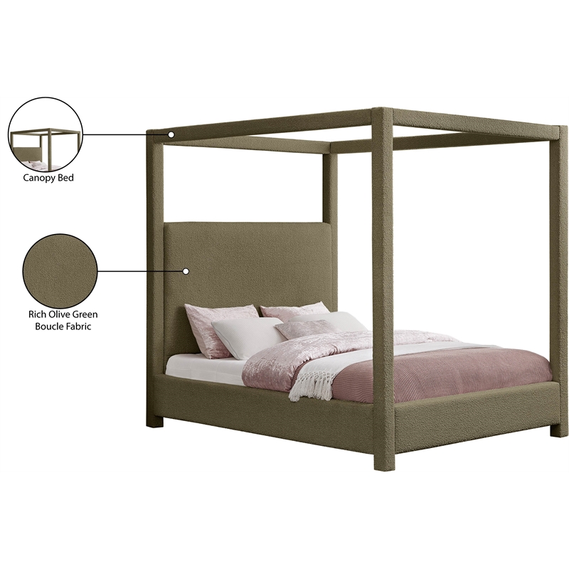 Meridian Furniture Eden Contemporary Boucle Fabric Queen Bed in Olive
