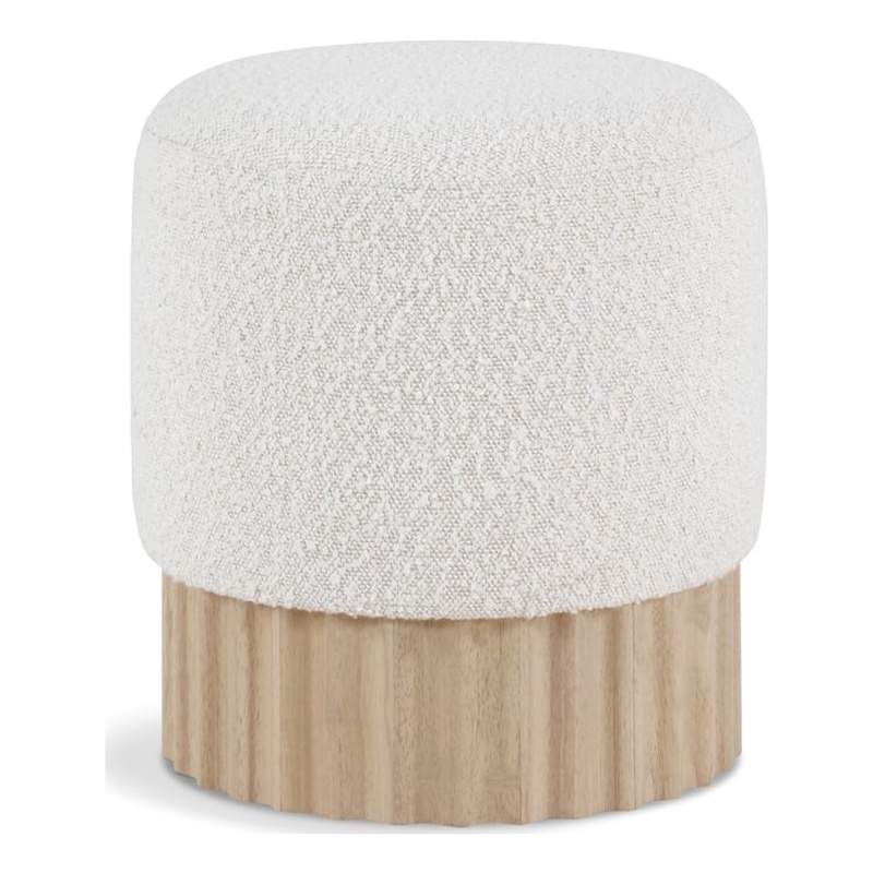 Meridian Furniture Veranda Boucle Fabric Ottoman/Stool in Cream/Natural