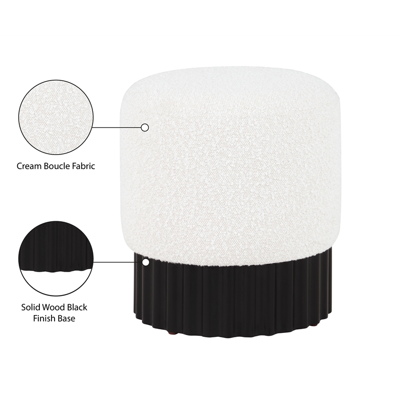 Meridian Furniture Veranda Boucle Fabric Ottoman/Stool in Cream/Black