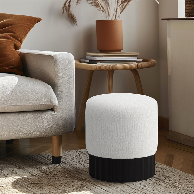 Meridian Furniture Veranda Boucle Fabric Ottoman/Stool in Cream/Black
