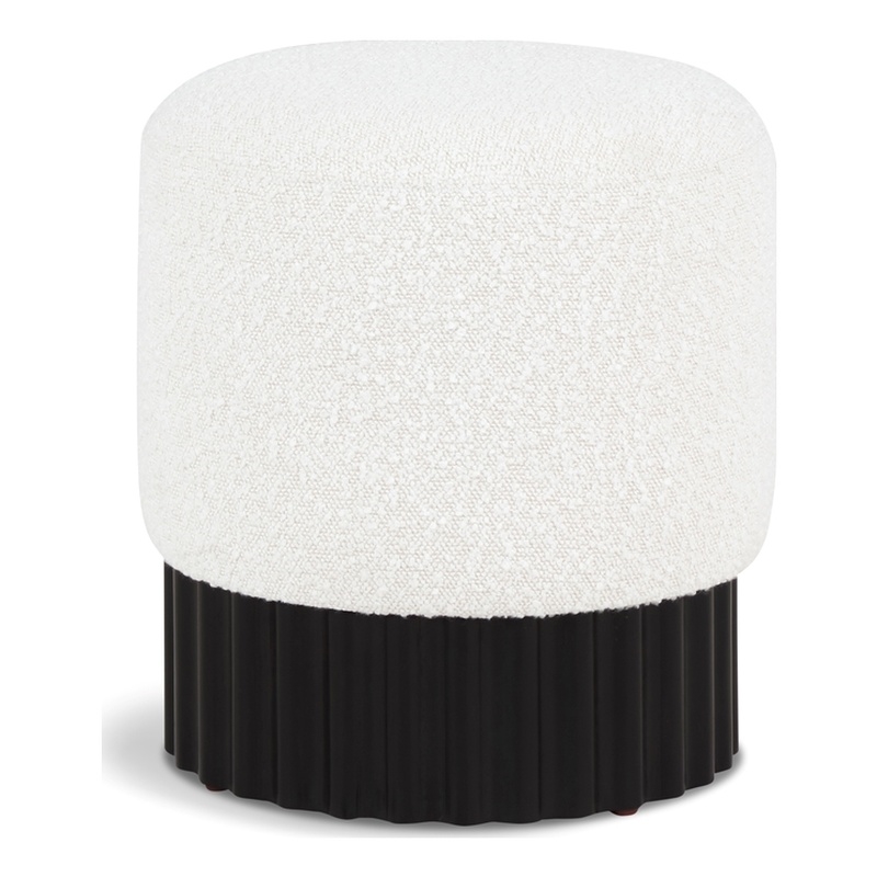 Meridian Furniture Veranda Boucle Fabric Ottoman/Stool in Cream/Black