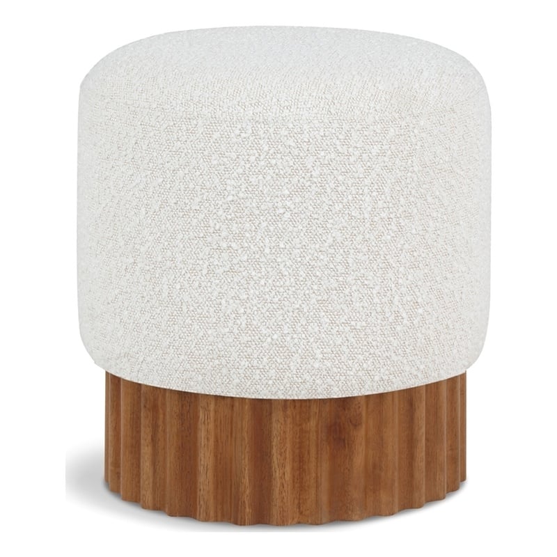 Meridian Furniture Veranda Boucle Fabric Ottoman/Stool in Cream/Brown