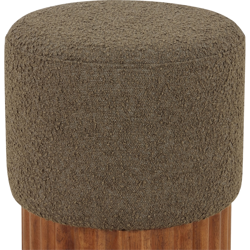 Meridian Furniture Veranda Boucle Fabric Ottoman/Stool in Olive/Brown
