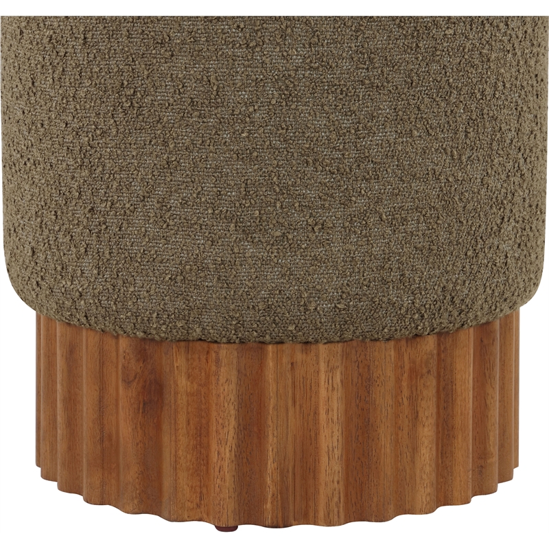 Meridian Furniture Veranda Boucle Fabric Ottoman/Stool in Olive/Brown