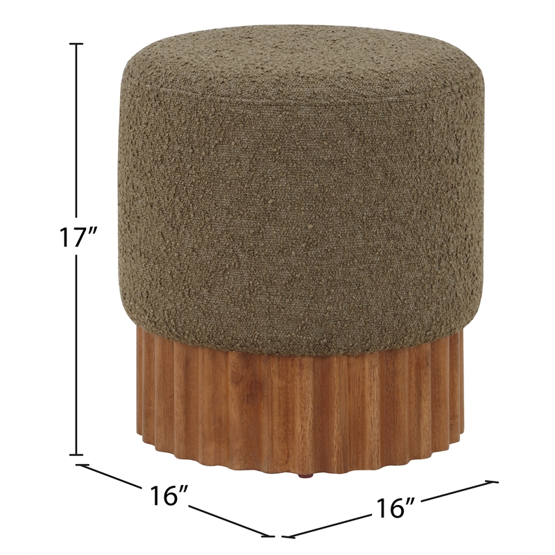 Meridian Furniture Veranda Boucle Fabric Ottoman/Stool in Olive/Brown