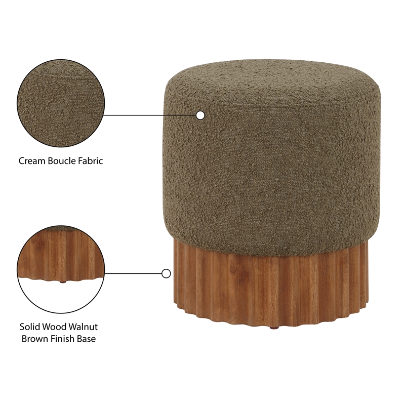 Meridian Furniture Veranda Boucle Fabric Ottoman/Stool in Olive/Brown