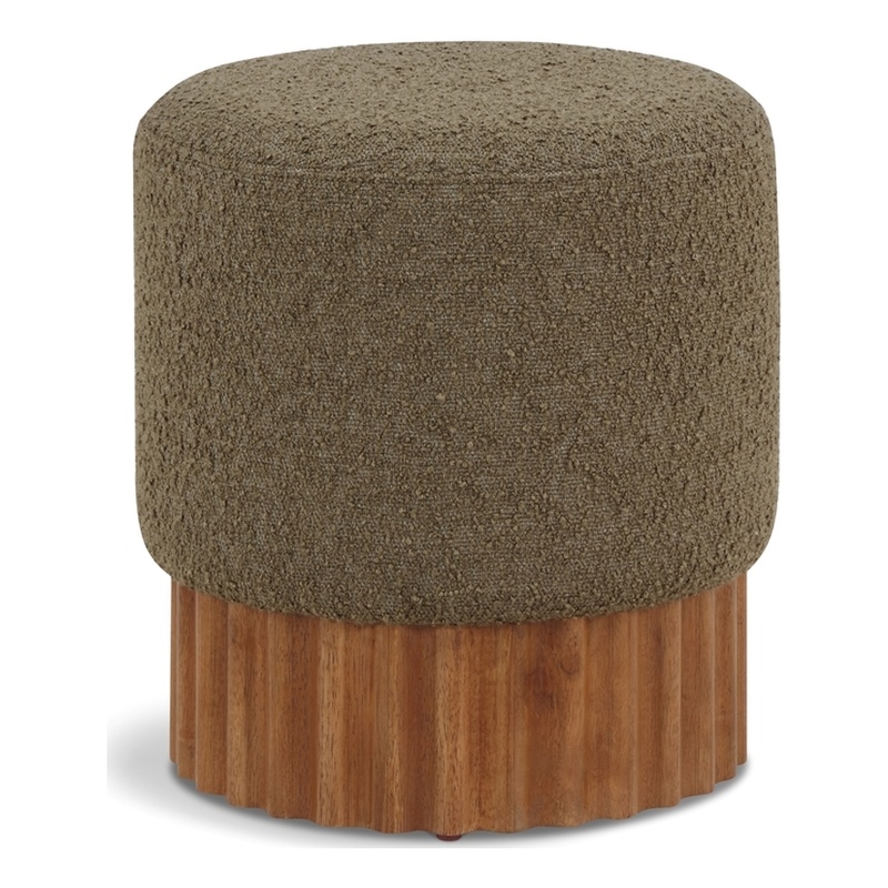 Meridian Furniture Veranda Boucle Fabric Ottoman/Stool in Olive/Brown