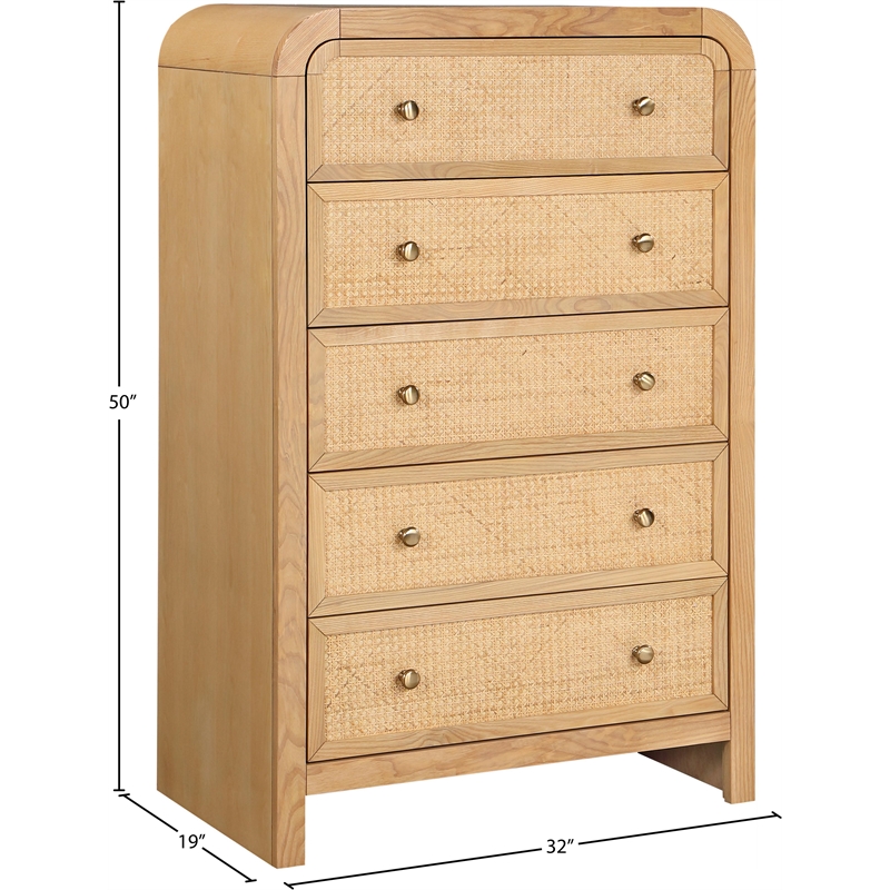 Meridian Furniture Siena Natural Ash Wood and Natural Cane Chest