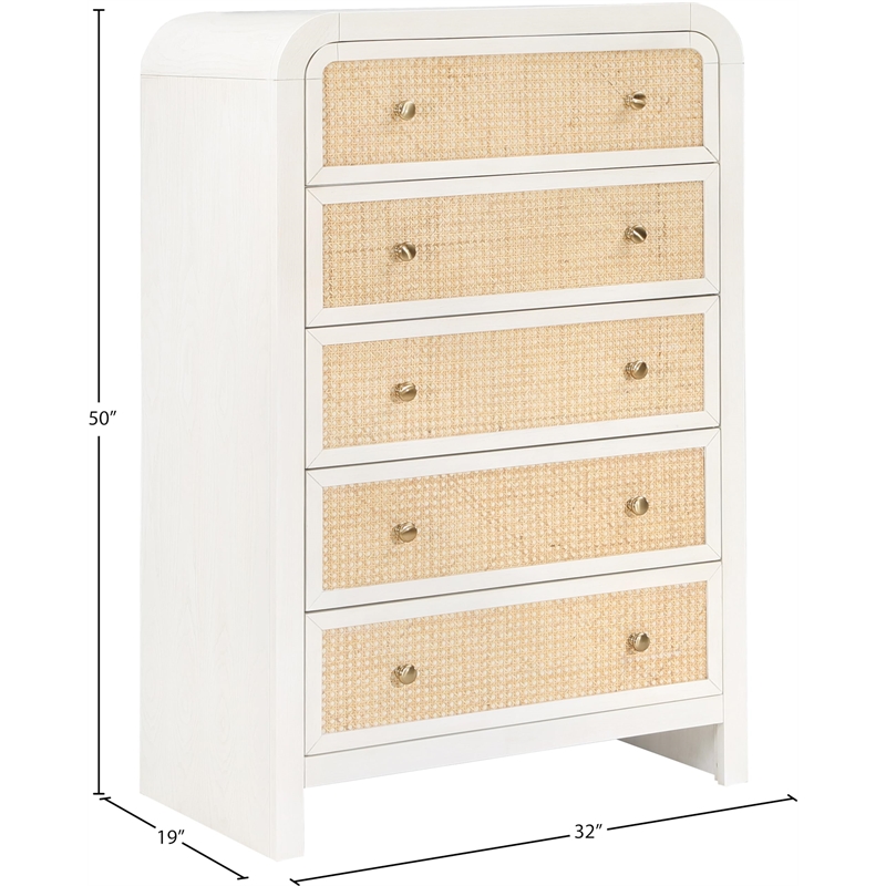 Meridian Furniture Siena White Ash Wood and Natural Cane Chest