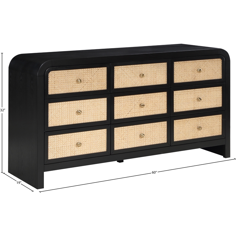 Meridian Furniture Siena Black Ash Wood and Natural Cane Dresser