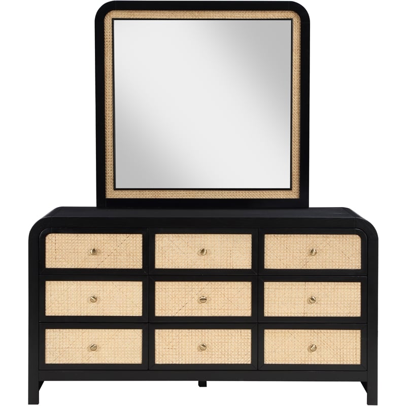 Meridian Furniture Siena Black Ash Wood and Natural Cane Dresser