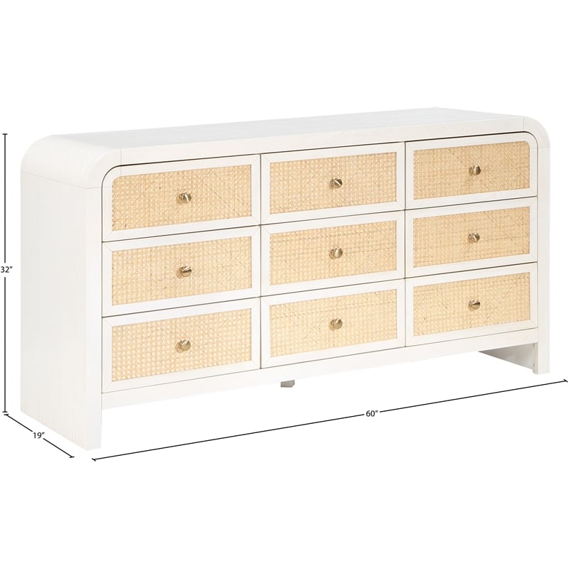Meridian Furniture Siena White Ash Wood and Natural Cane Dresser