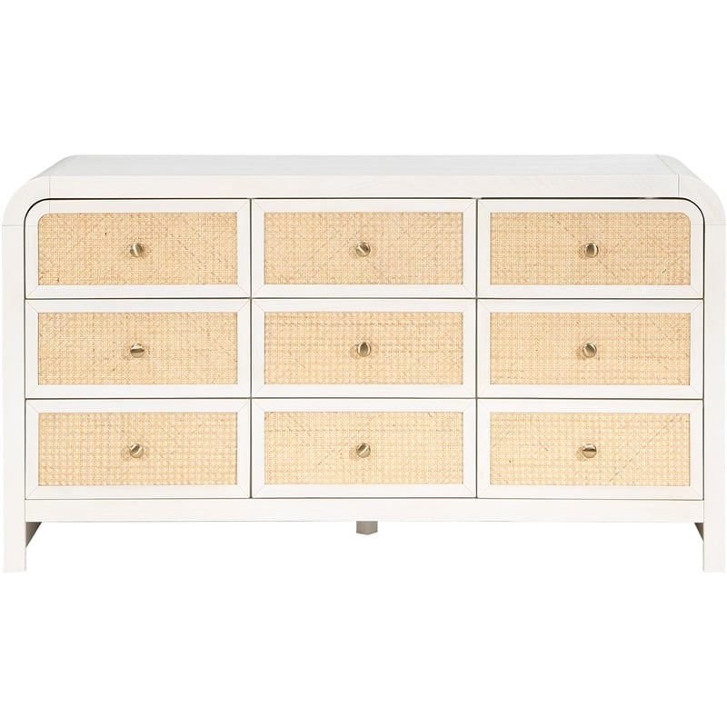 Meridian Furniture Siena White Ash Wood and Natural Cane Dresser