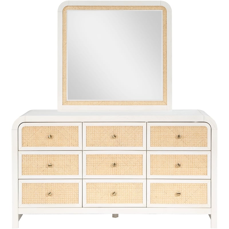 Meridian Furniture Siena White Ash Wood and Natural Cane Dresser
