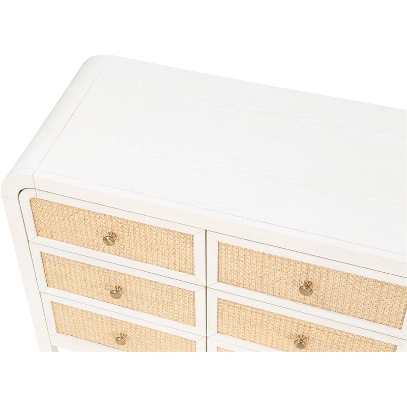 Meridian Furniture Siena White Ash Wood and Natural Cane Dresser